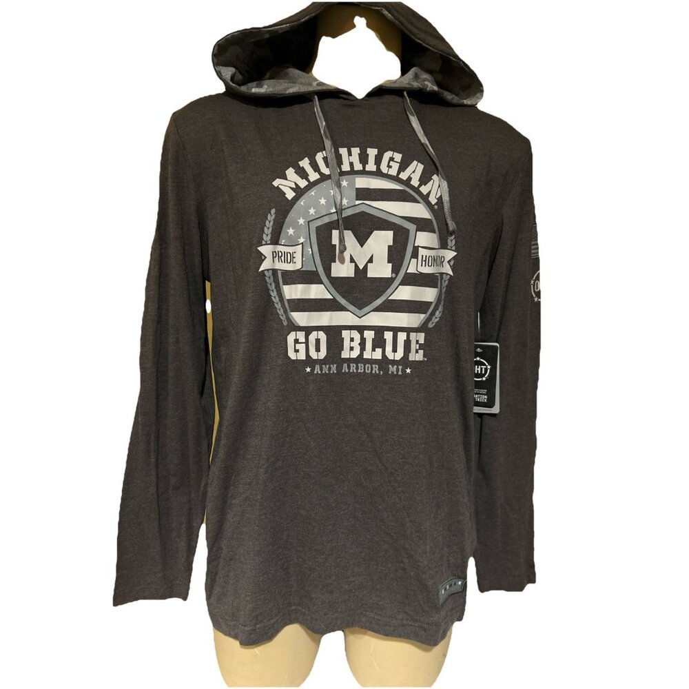 Michigan Wolverines Military Gray Hooded Shirt Quarter Zip Mens  L New